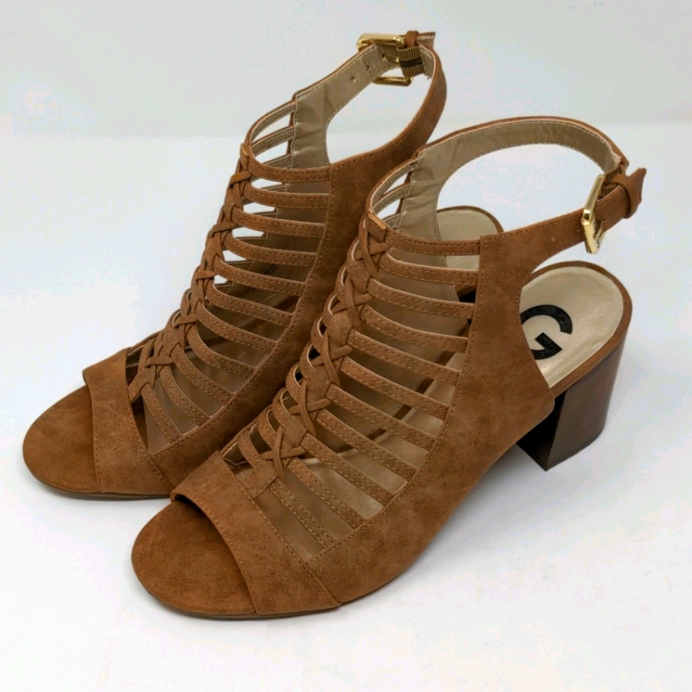 Guess Gallina 8.5 block heel slingback sandal tan